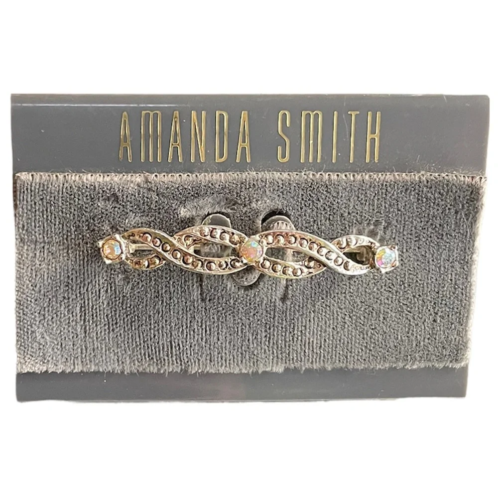 Elegant Filigree Silver Braid Iridescent Gemstone Pin Brooch